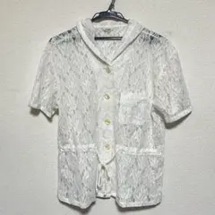 ホワイト 半袖 レース シャツ フード 花柄 NUTS BERRY