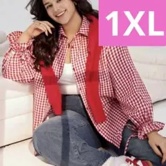♥️即発送♥️キンガムチェック柄　レッド　フリル　ロングスリーブ　春夏　1XL