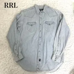 90s RRL ライトブルー　デニムウエスタンシャツ 初期三つ星タグ　Lサイズのサムネイル