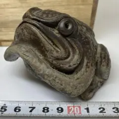 ●信楽焼 達磨 大口 灰皿 小物入れ 大口だるま 陶器 時代物 緑釉 高さ18㎝ ○信楽焼 達磨 大口 灰皿 小物入れ 大口だるま 陶器 時代物 緑釉 高さ