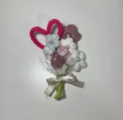 ハンドメイド ミニブーケ 編み花＆パール装飾 プレゼント　花束 かぎ針編み