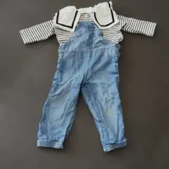 ストライプ柄セーラー襟　オーバーオール　２点セット