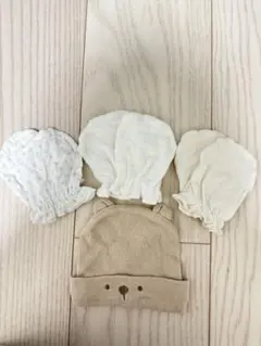 ベビー帽子、ミトン　ニット帽&ミトンセット