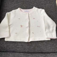 【familiar】ファミリア　ベビーカーディガン 白×ピンク 刺繍 80cm