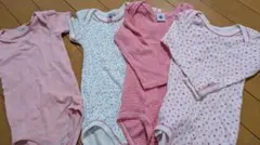 プチバトーピンク系ロンパース4枚セット