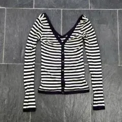 DIESEL BLACK GOLD　Vネックカーディガン　白黒ボーダー　S