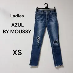 アズルバイマウジー スキニーデニム XS ネイビー ダメージ加工 Y2K ギャル