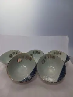 青白金模様の鉢・ボウル5個セット