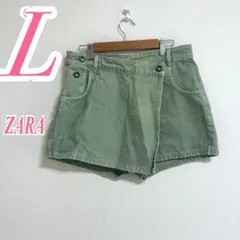 ZARA ザラ グリーン ショートパンツ L ラップパンツ カジュアル 綿100