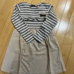 BeBeストライプ柄長袖ワンピース 120