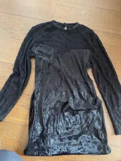 ブラック ベルベット 長袖チュニック M