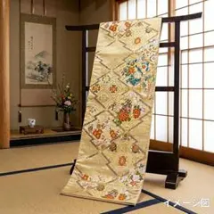 未使用 西陣織 証紙付き 袋帯 正絹 唐織 七宝花文 金糸 六通柄 振袖