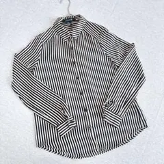 Forever21 長袖ストライプブラウス　S ブラウンブラック　春夏薄手とろみのサムネイル