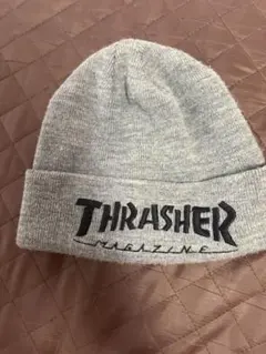THRASHER ニット帽 グレー ロゴ刺繍