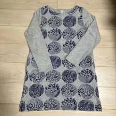 graniph 植物柄 長袖ワンピース グレー Fサイズ グラニフ