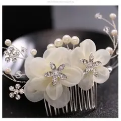 ブライダル ヘアアクセサリー 花 パール ビジュー 結婚式 前撮り 髪飾り
