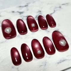 #12 現品_ネイルチップ 赤 マグネット 微粒子 パール ハート