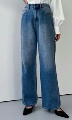 Re:EDIT デニムパンツ ブルー ワイドレッグ ジーンズ　ライトブルー　M