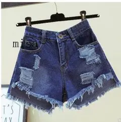 大きいサイズ　レディース　デニムショートパンツ　ショーパン　ダメージ9