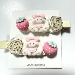 ★ホイップデコ★ヘアピン２本セット　垂れ耳うさぎ　ハンドメイド