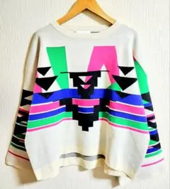 秋冬HARE個性派幾何学模様プルオーバー長袖ゆるニットセーターused古着レトロ