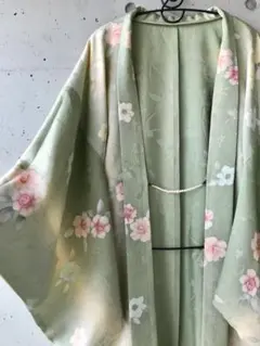 ❋ 未着用 躾付 単衣 薔薇 長羽織 正絹 ❋ お誂え 羽織紐 ロング 羽織