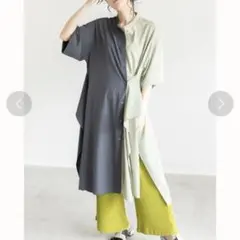 オズモーシス配色スクエアヘムハーフスリーブ変形ロングシャツワンピースのサムネイル