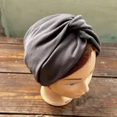 綿ニット クロスヘアターバン ヘアバンド グレー