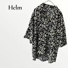 Helm シャツ ブラウス 二の腕カバー ブラック 花柄 半袖 【L】 ゆったり
