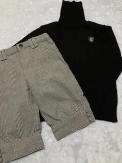 COMME CA ISM❁黒タートルネックニットとチェック柄ショートパンツセット