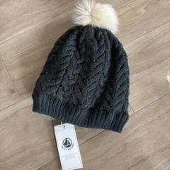 新品　プチバトーダークグリーン ケーブル編み ニット帽