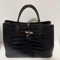【極美品】ロンシャン　ローゾ　クロコ型押し　レザートートバッグ黒　A４可