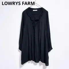 ローリーズファーム】シャツ　ブラウス　フリル付き　黒　七分袖　九分袖　ストレッチ