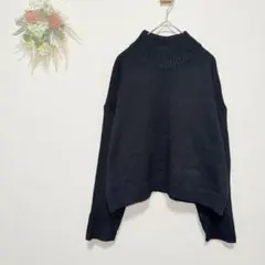 ショコラフィネローブ【F】短丈ニット 変形スリーブ デザイン編み ブラック