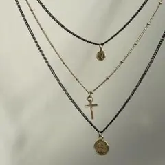 moussy 3連 ネックレス クロス コイン 金 十字架 ブラック マウジーのサムネイル