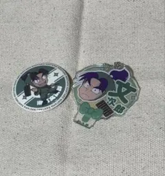 【潮江文次郎】極楽湯缶バッジ＆デコうちわキーチェーン、忍たま乱太郎