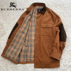 BURBERRY バーバリー ノバチェック コーデュロイ×レザー 長袖シャツ M