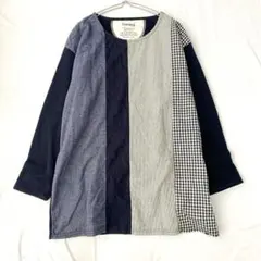 【innoce】チュニック プルオーバー 切替異素材 裏起毛 綿混 M
