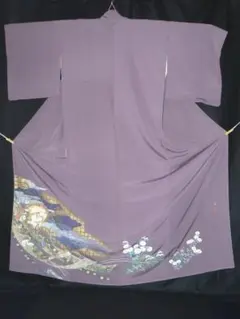 薄紫色扇面古典花柄大きい人用 絹 身丈約170㎝裄約68㎝ 未使用超美品激安価格のサムネイル