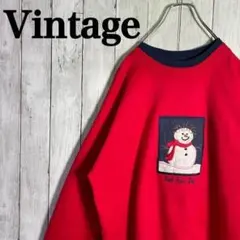 【一点物】刺繍センタービックロゴ　スウェット　オーバーサイズ　雪だるま　冬　古着