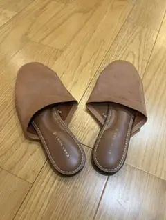 ブラウンレザー スリッポンサンダル