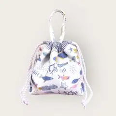 保冷保温　持ち手付巾着袋【KOKKAカラフルフィッシュ】お弁当袋　魚柄ランチ袋