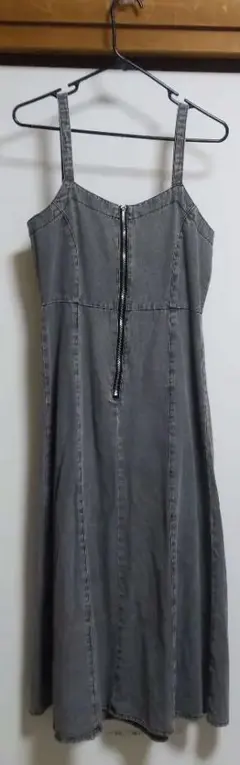 デニム ロング キャミワンピース グレー ブラック系