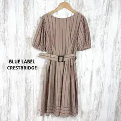 美品 ブルーレーベルクレストブリッジ ストライプ ロゴベルト付き ワンピース