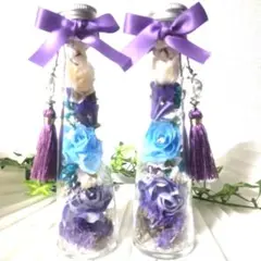 プリザーブドブルーローズ ガラスアレンジメント２本組ハンドメイドハーバリウム