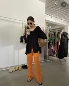 【美品】Ameri VINTAGE シアーニットベーシックパンツ オレンジ