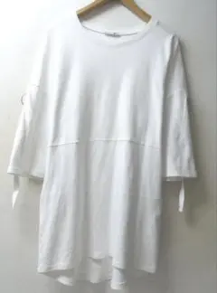 ホワイト 5分丈Tシャツ 袖口リングデザイン　ZARA US S 実寸参考