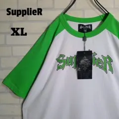 サプライヤー★未使用 ビッグロゴ 切替 ラグラン 半袖 Tシャツ 白 XLのサムネイル