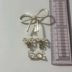 リボン　ゴールド　パール　アクセサリー　セット　イヤリング　ヘアピン