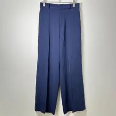 【ユニクロ】ネイビー スラックス ワイドパンツ 軽い素材 ボトムス無地シンプルM